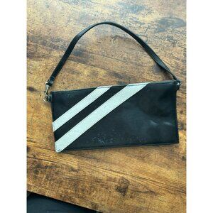 Bebe Black Leather Shoulder Bag White Stripe Small Purse
